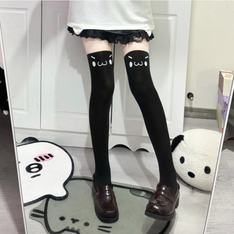 Face Text Cute Printing Knee Socks