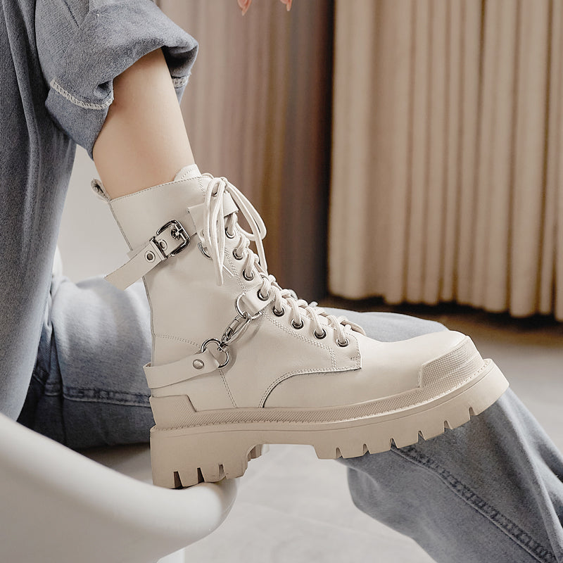 Women's Full Leather British Style Thick Sole Martin Boots