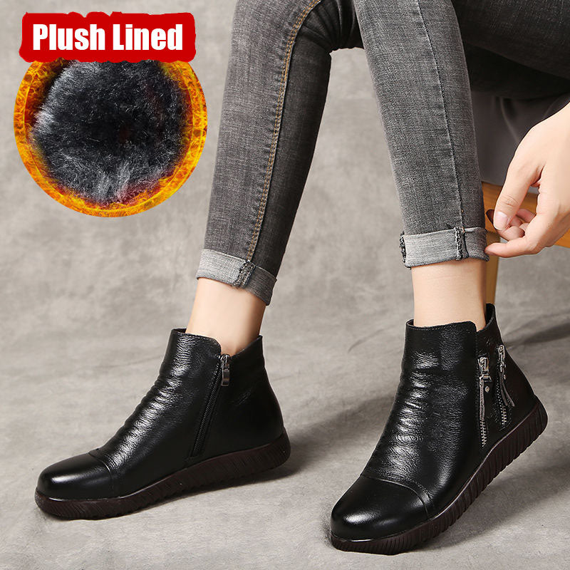 Anti-slip Soft Sole Comfortable Middle-aged And Elderly Leather Shoes Cowhide Ankle Boots