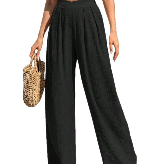 New Commute Style Summer Cross Pleated Casual High Waist Loose Trousers
