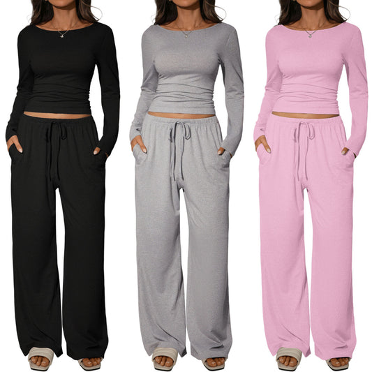 Womens Slim-Fit Long-Sleeve Wide-Leg Pants Suit