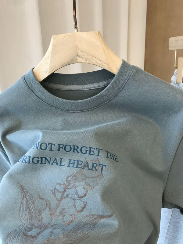 Four-season Cotton Pattern Letter Print Pullover Short Sleeve Women