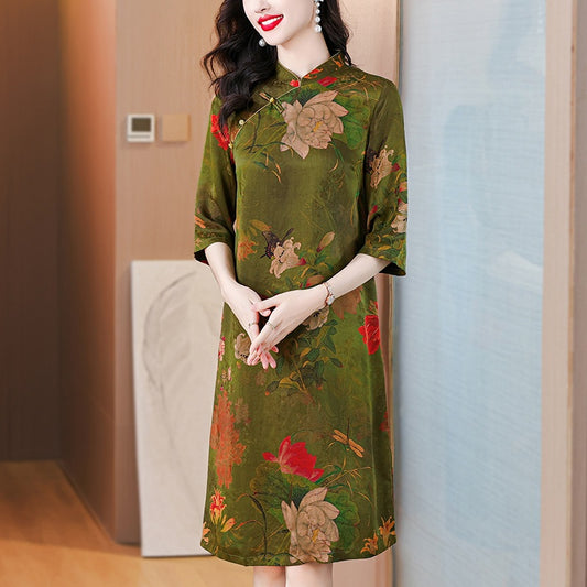 Kinesisk Vintage Cheongsam Kjole i National Stil til Sommer