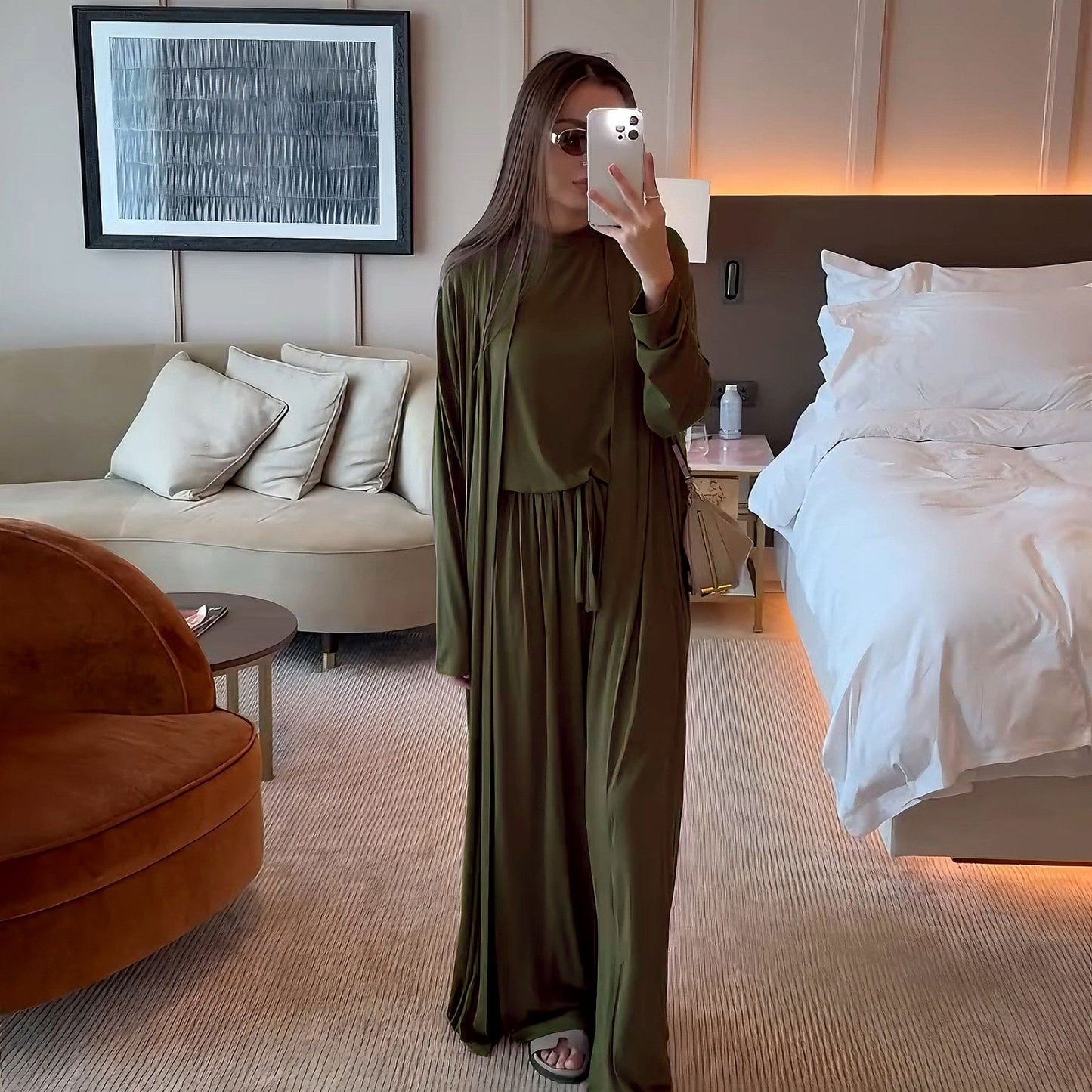 Women's Solid Color Casual Three-Piece Set