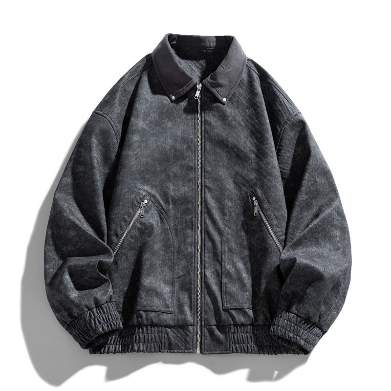Men's American-style Retro Lapels PU Leather Jacket