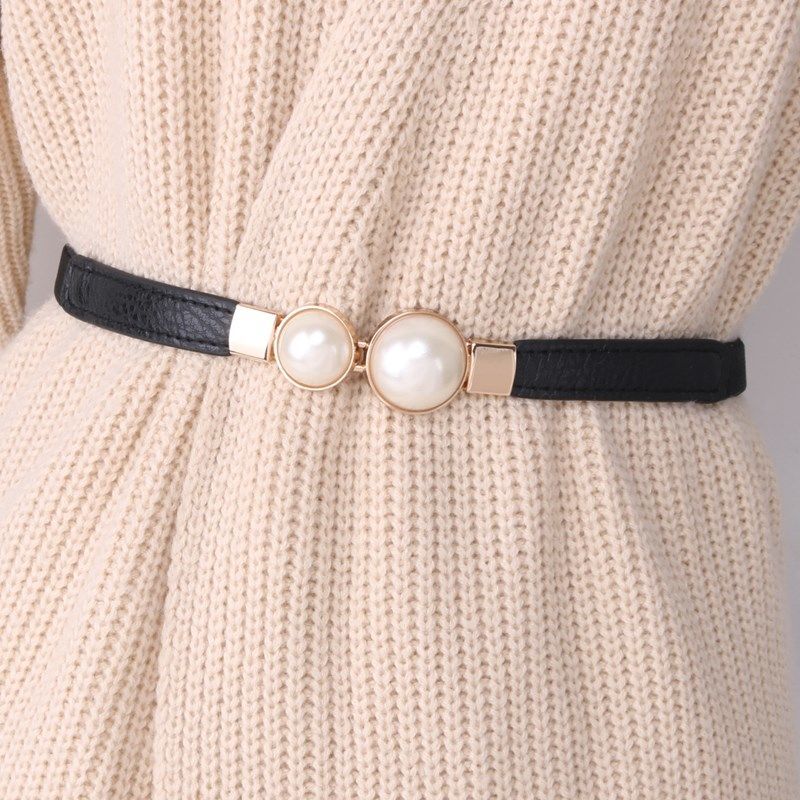 Pearl Waist Belt With Double Buckle