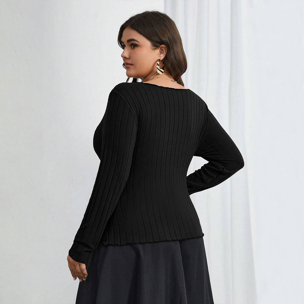 Elegant And Intellectual Style Square-neck Slim-fit Long-sleeved Top