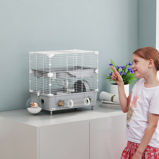 Tier Hamster Cage With Sand Bathroom Running Wheel Water Bottle Tubes Accessories