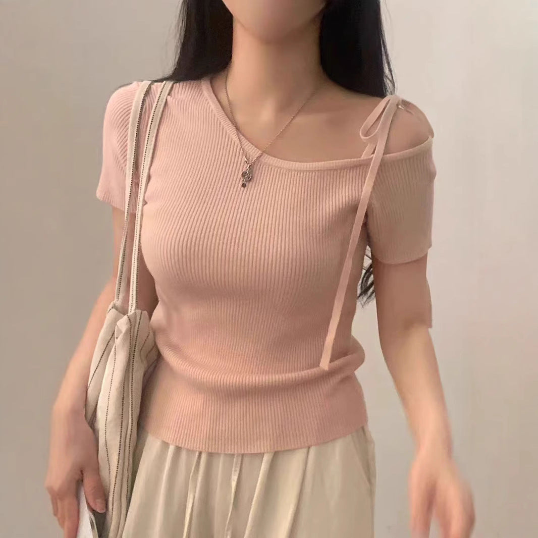 Summer Design Lace-up Pure Style Slim And Sexy Top