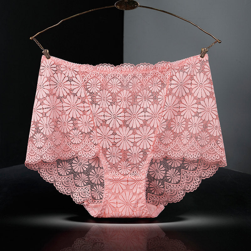 High Waist Hollow-out Sexy Transparent Plus-sized Purified Cotton Briefs
