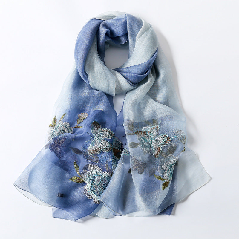 Silk scarf with wild embroidery in spring