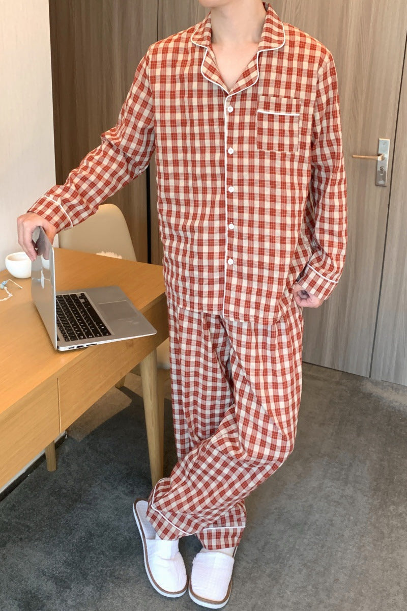 Pure Cotton Plaid AutumnWinter Long-Sleeve Pants Loungewear Set