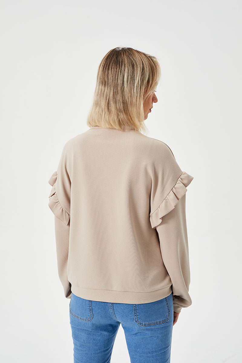 Women's Casual Ruffle Trim Half Zip Sweatshirt