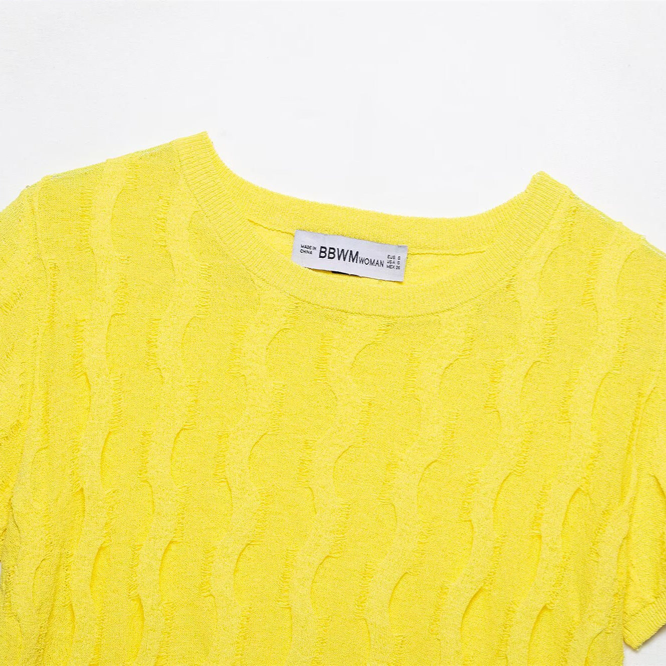 Female Solid Color Summer Texture Knitted Yellow Shirt