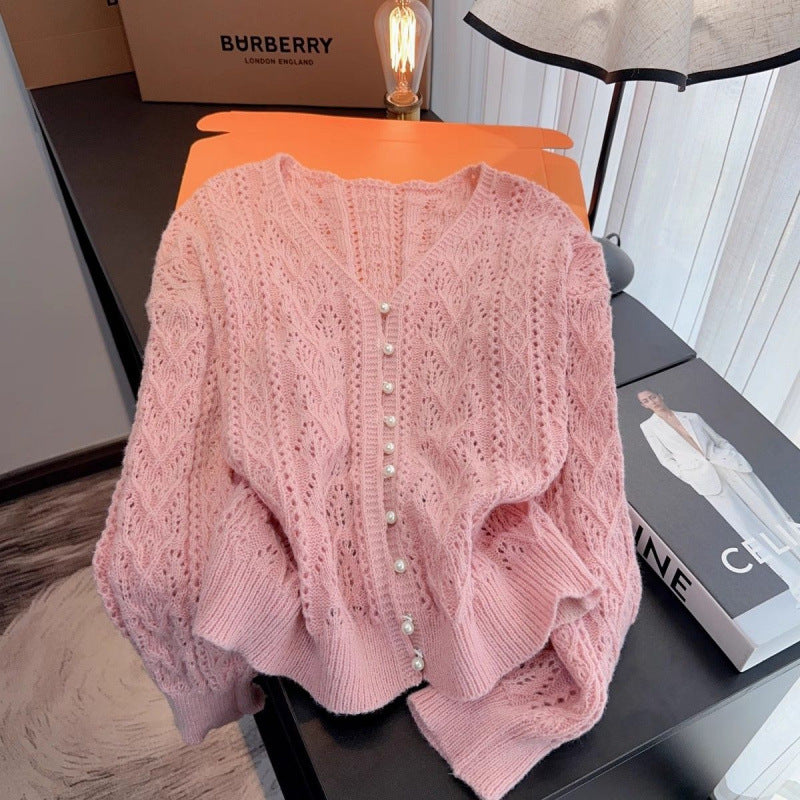 Blue V-neck Loose Thin Office Cardigan Coat Top