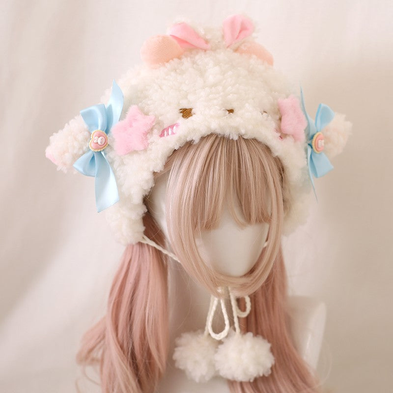 Cute Lamb Ears Earmuffs Hat Lambswool Bucket Hat