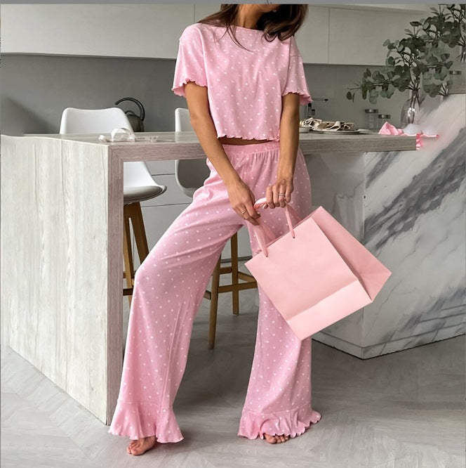 Loose Knitted Polka Dot Pajamas Two-piece Set