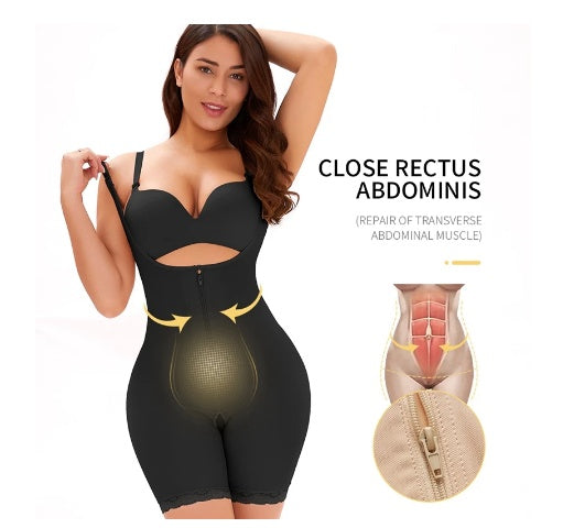 Front Zipper-breasted One-piece Tummy Tuck And Hip Body Shaping Jersey