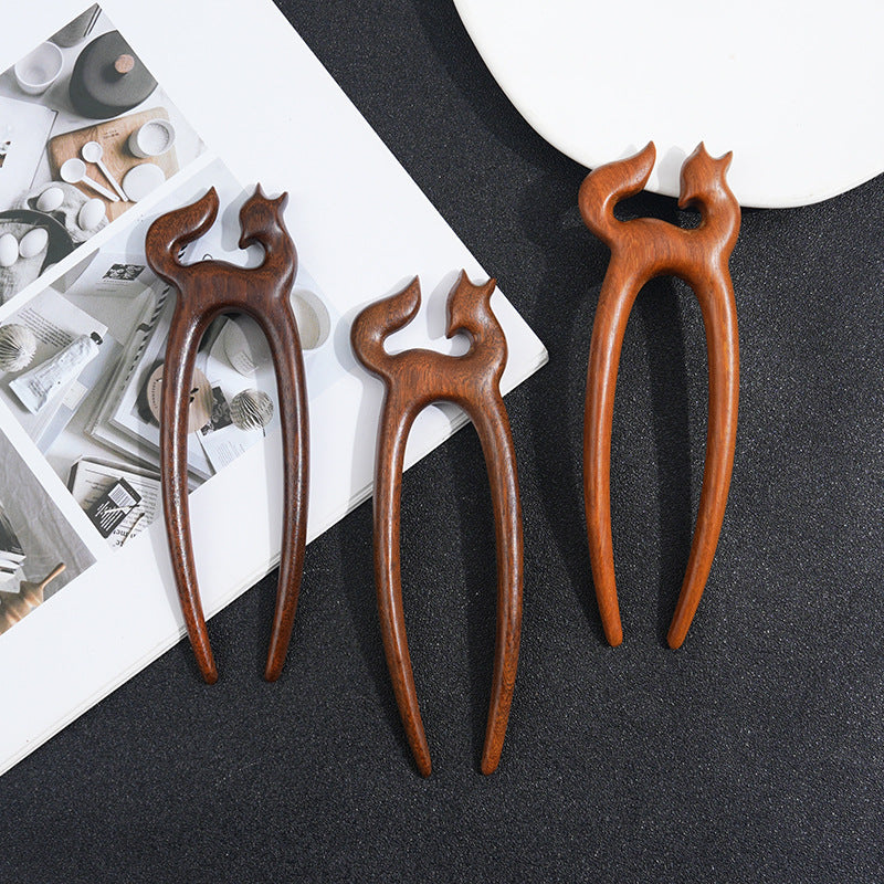 Wooden Women's Chinese Style Headdress Animal Hairpin