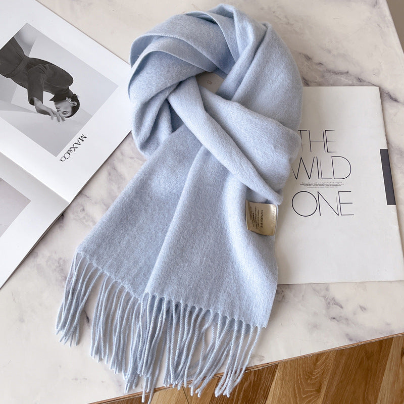 Pure Wool Students Warm-keeping All-matching Tassel Narrow Scarf Couple Wholesale