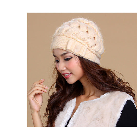 Women's Autumn And Winter Wool Double Layer Warm Knitted Rabbit Fur Hat