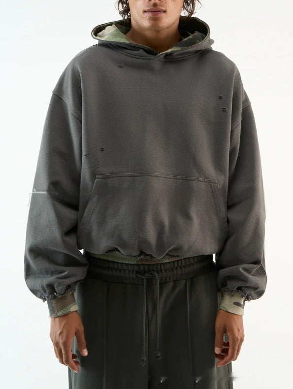 Autumn And Winter Simple Fashion Contrasting Color Camouflage Hooded Sweatshirt With Fake Two-piece Design