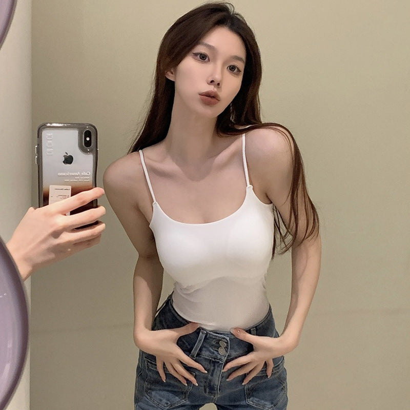 Kvinder Forår Ærmeløs Sød Hot Girl Top Camisole Med Brystpude