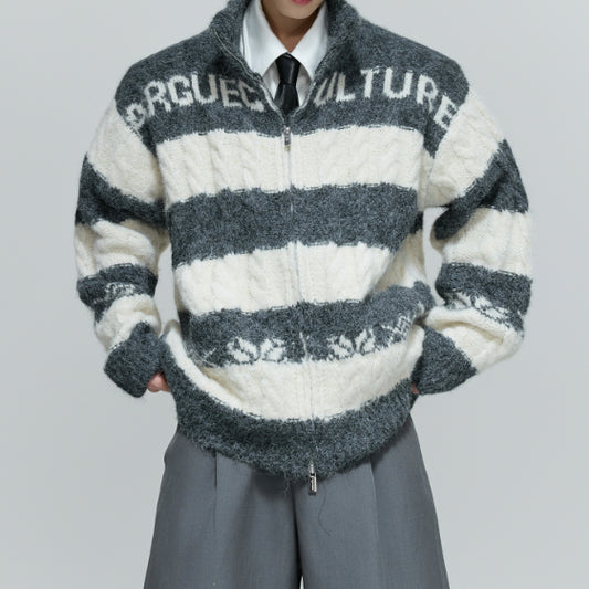 Black And White Contrast Color Thick Needle Woven Cardigan