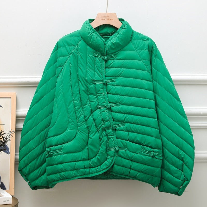 Autumn And Winter Ethnic Style Buckle White Duck Down Coat