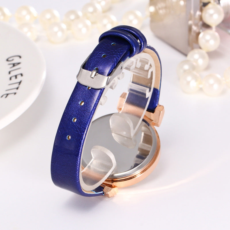 Peach Heart Rhinestone Big Number Belt Female Watch