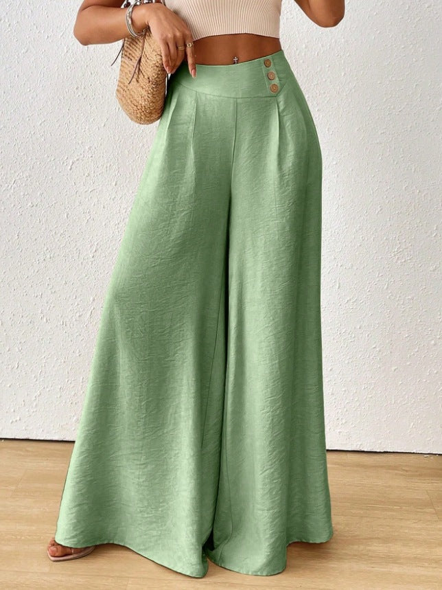 Stylish And Elegant Mid-rise Wide-leg Pants With A Flared Hem