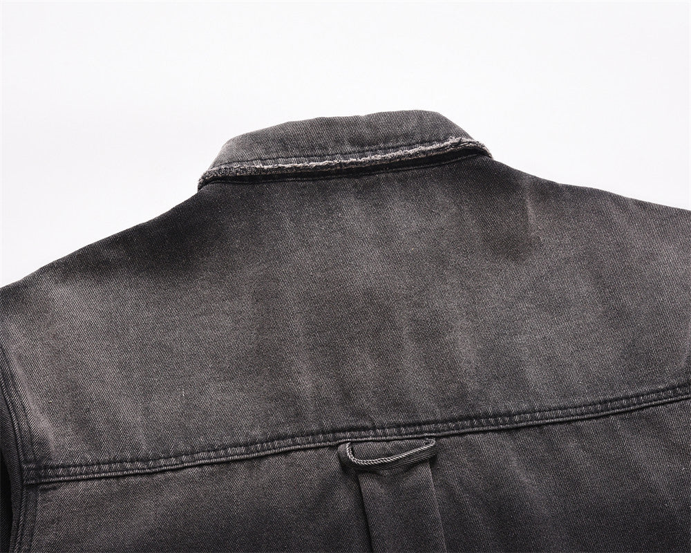 Punk Waste Soil Washed Old Ripped Denim Loose Casual Turn-down Collar Coat