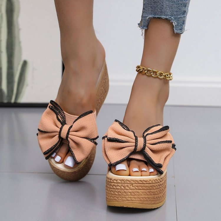 Women's Fashion Simple Bow Slope With Thick Bottom Slippers