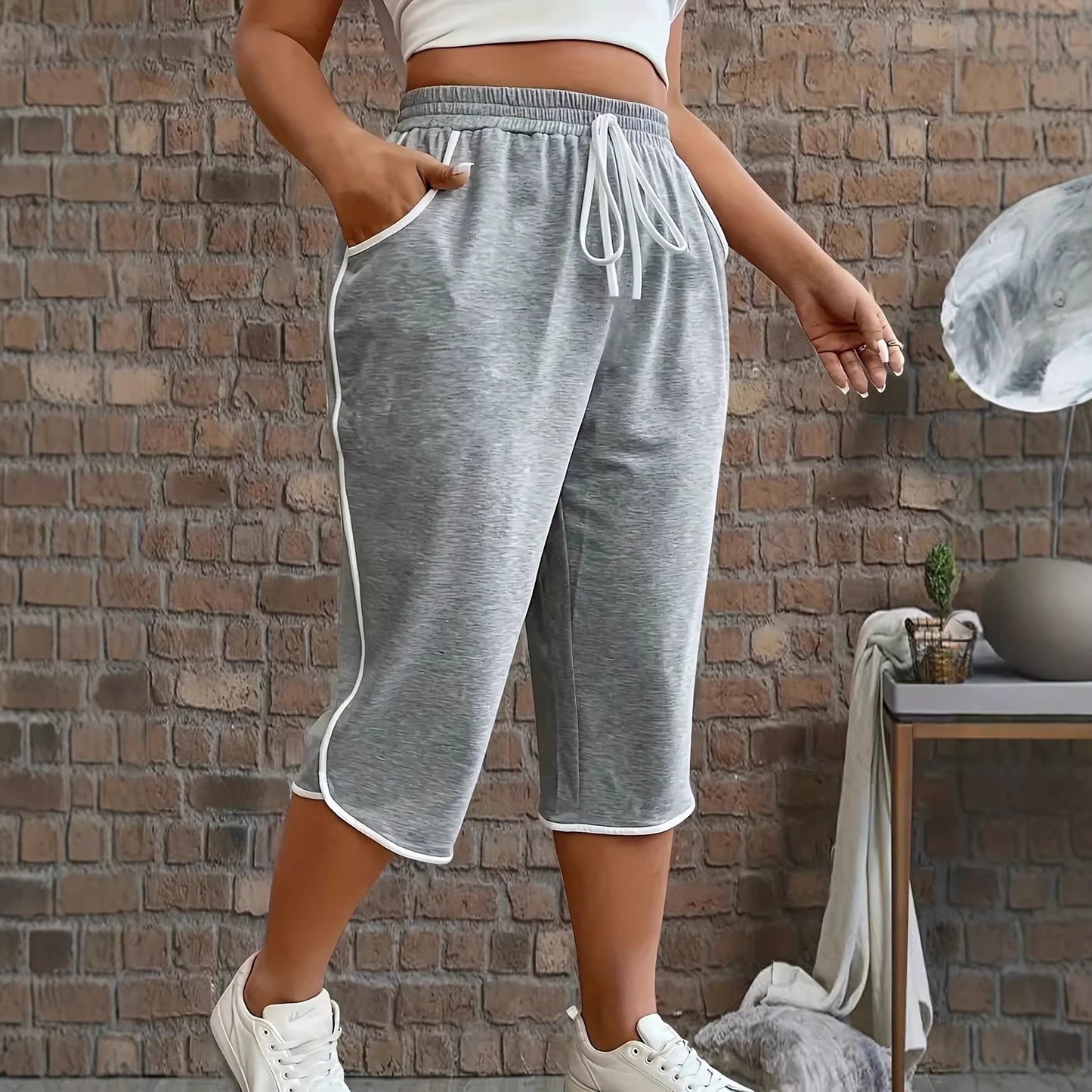 Womens Color-Block Comfortable Stretch Cropped Pants