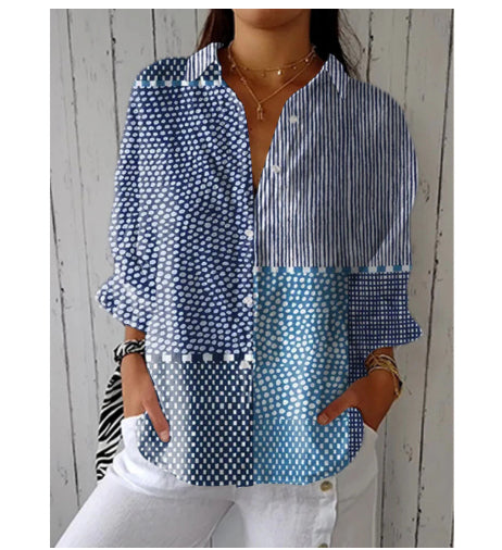 Women's Creative Fashion 3D Printing Lapel Casual Shirt