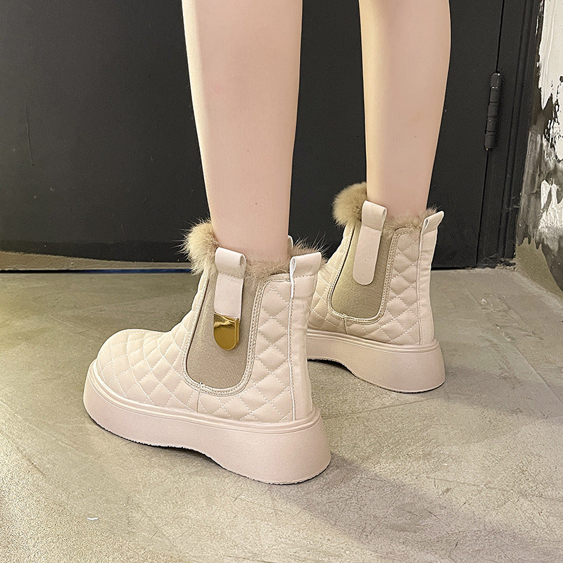 Women's Hairy Mouth Warm Wedge Round-toe Sleeve Boots