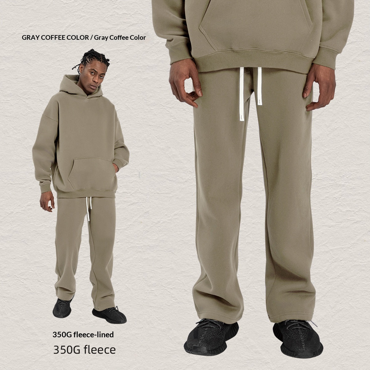 Men's Hooded Sweatshirt Fleece-lined Loose Sweatshirt Set