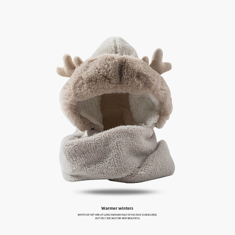 Christmas Elk Ear Hat Scarf Gloves Integrated Three-piece Set