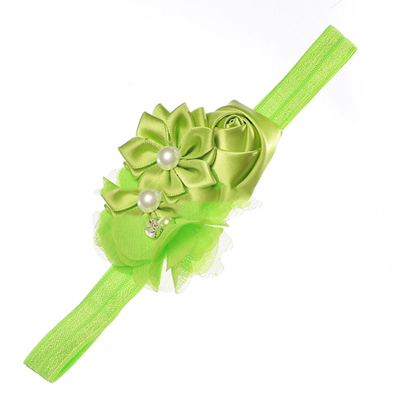 Pearl Chiffon Frayed Multi-angle Flower Combo Hair Band European And American Baby Elastic Headband