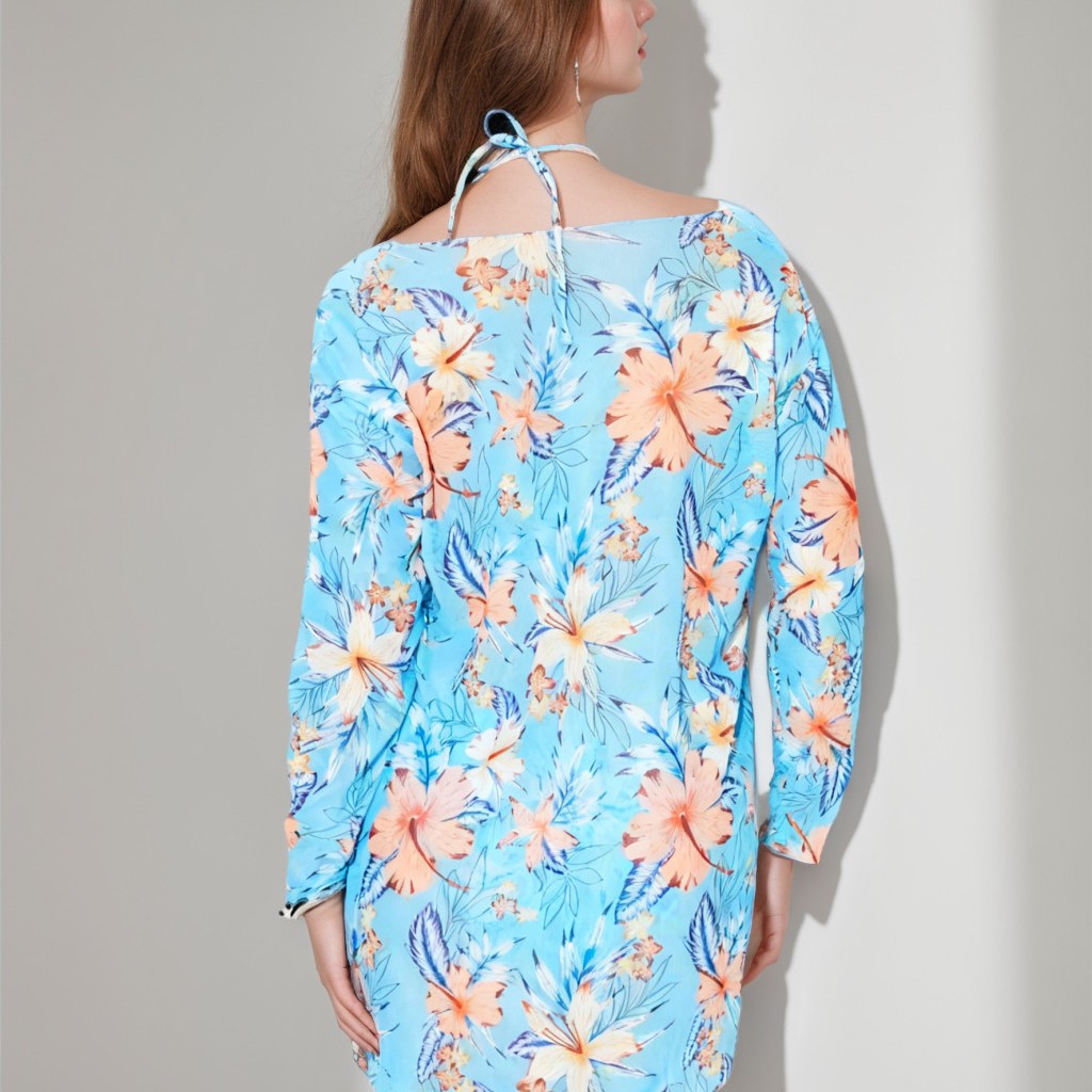 Womens Swimwear Mesh Cover Up Printed Two Piece Bikini Set