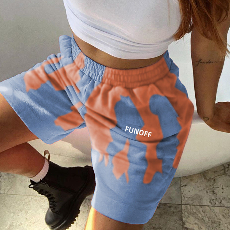 Tie-dyed elastic loose high waist hot pants