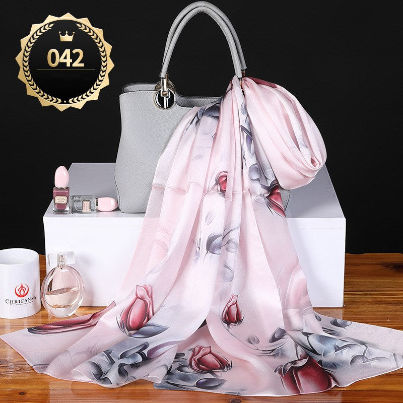 Women's autumn and winter shawl plain crepe satin scarf