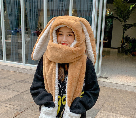 Hat And Scarf All In One Female Warm Plush Ear Protection Hood