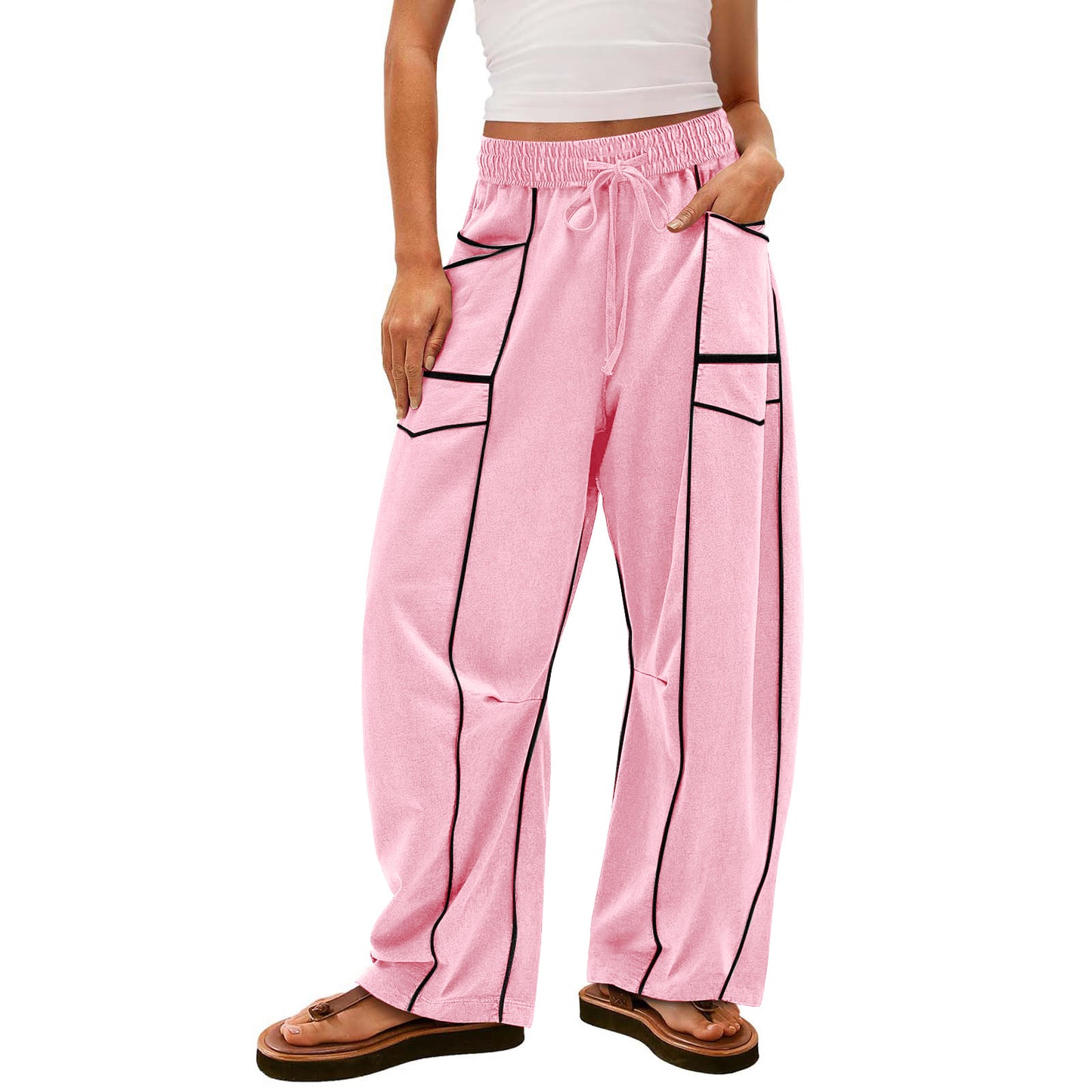 Women With Drawstring Waist Casual Pants