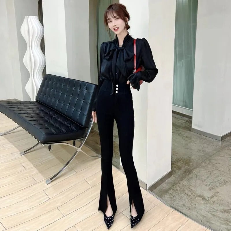 Fine Waist And Abdomen Black Pants Regular Plus Velvet