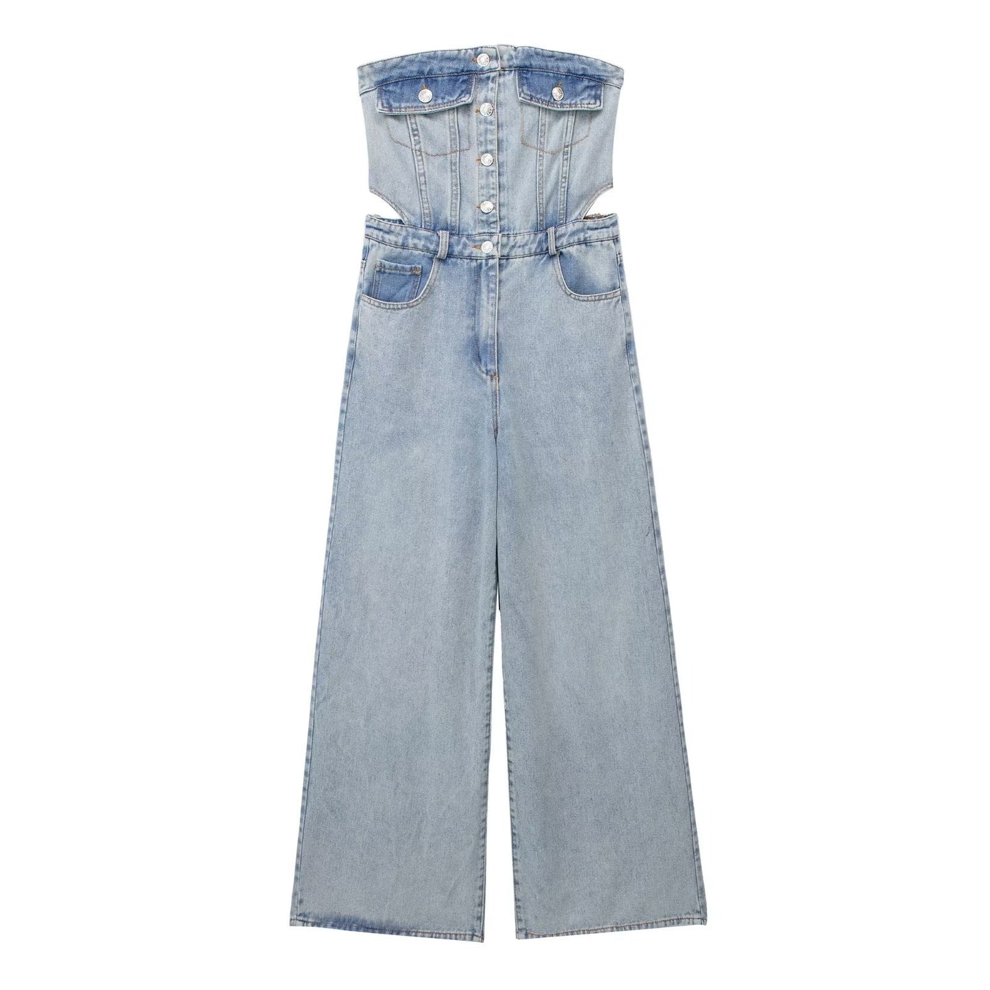 Women's Fashion Tube Top Denim Jumpsuit