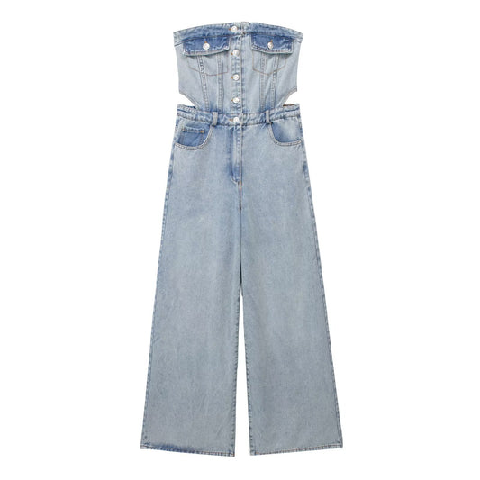 Women's Fashion Tube Top Denim Jumpsuit