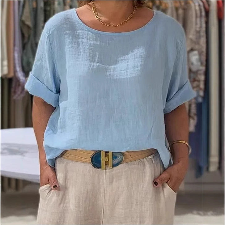 Summer New Women's Solid Color Polyester Buttons Shirt