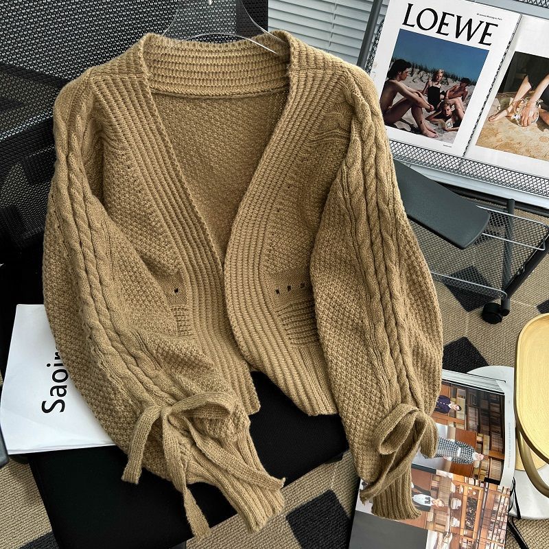 Western Style Outer Match Knitted Cardigan Loose Short Long Sleeve Top