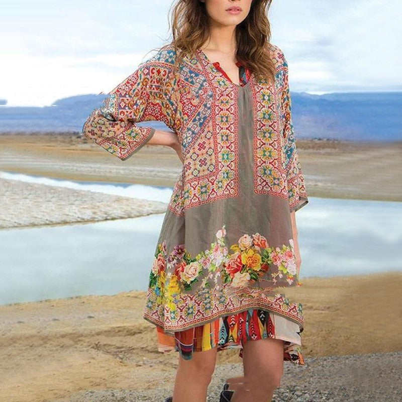 Women's Sweet Printed V-neck Dress